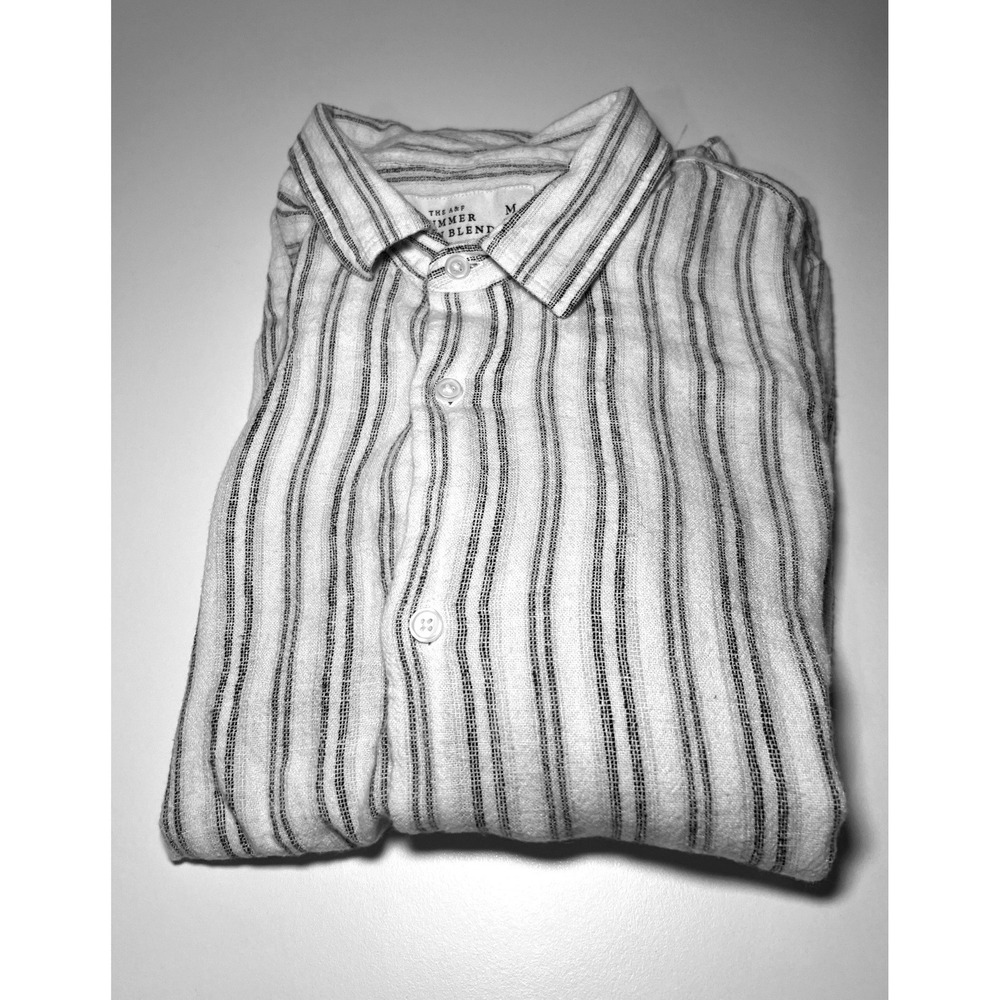 Abercrombie & Fitch Cropped Shirt Mens M Beige Summer Linen Blend Striped